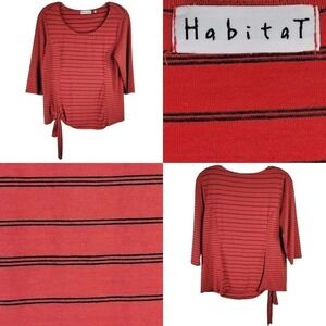 Habitat Womens Orange Striped 3/4 Sleeve Boxy Tunic Lagenlook Small